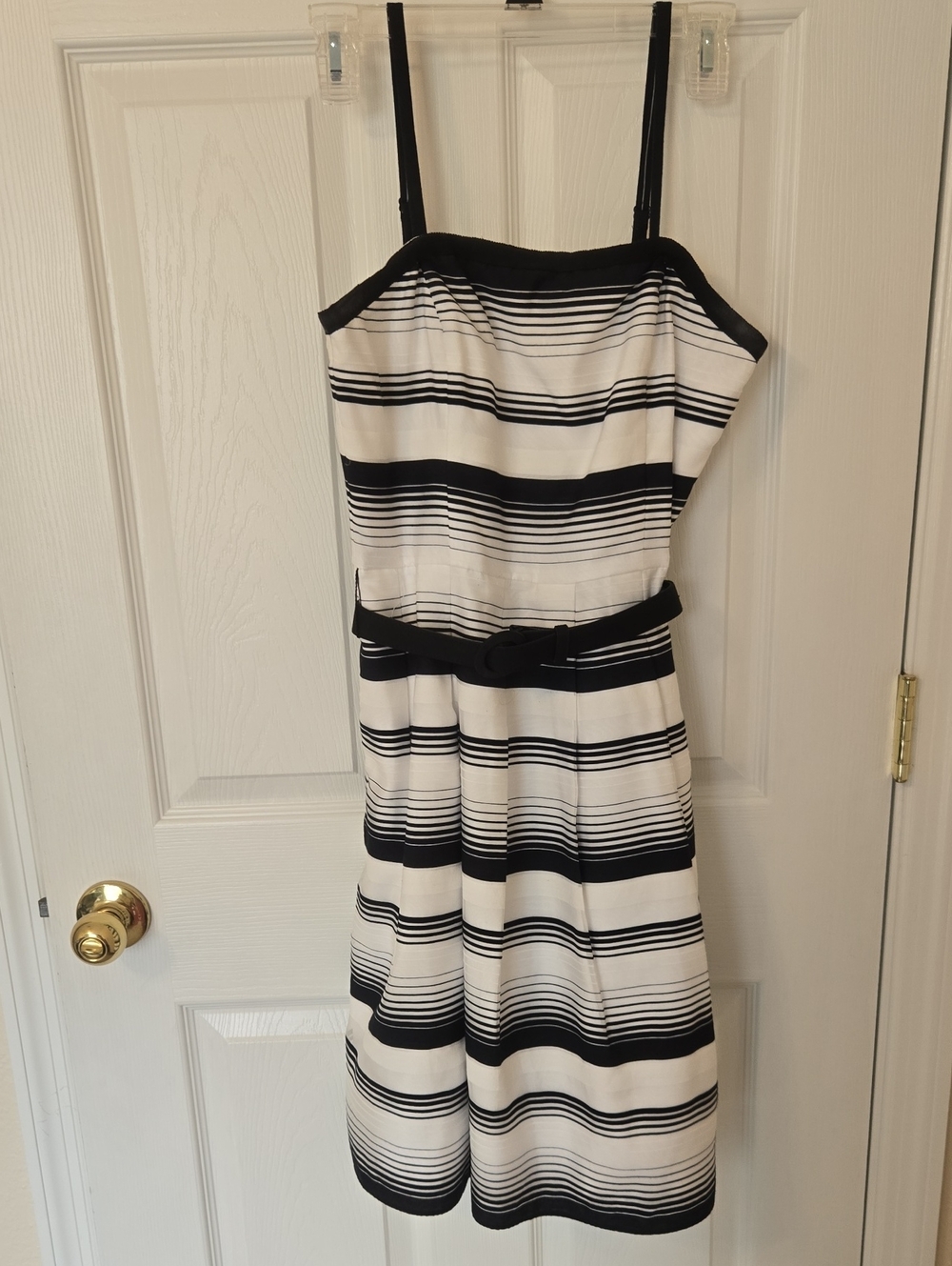 Striped Black and White Belted Sundress - Women's Dress